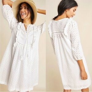 Anthropologie Thames White Cottagecore Eyelet Dress